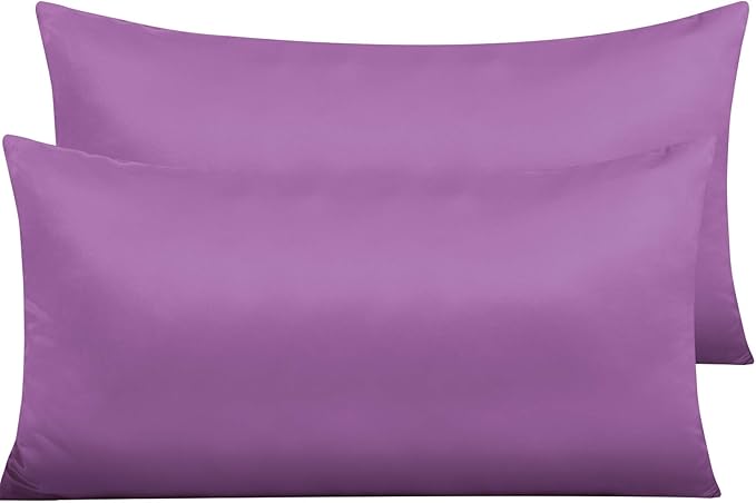 NTBAY Zippered Satin Pillow Cases for Hair and Skin, Luxury King Hidden Zipper Pillowcases Set of 2, 20x36 Inches, Purple