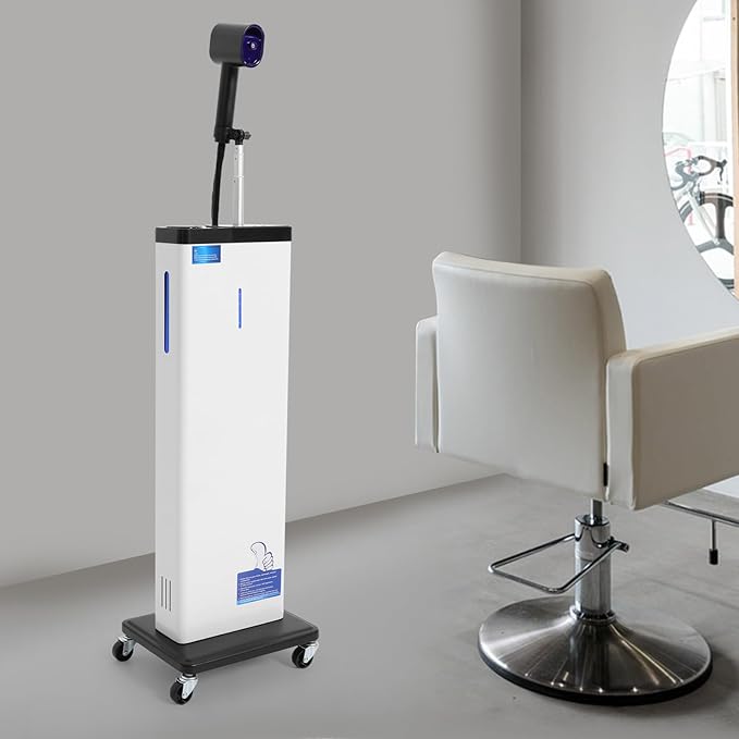 Nano Mist Hair Steamer, 9 Settings Adjustable Hair Salon Steamer, Professional Nano Mist Salon Hair Processor with 360°Swivel Wheels, 1300W Nanoscale Spray for Hair Care Hair Repair (White)