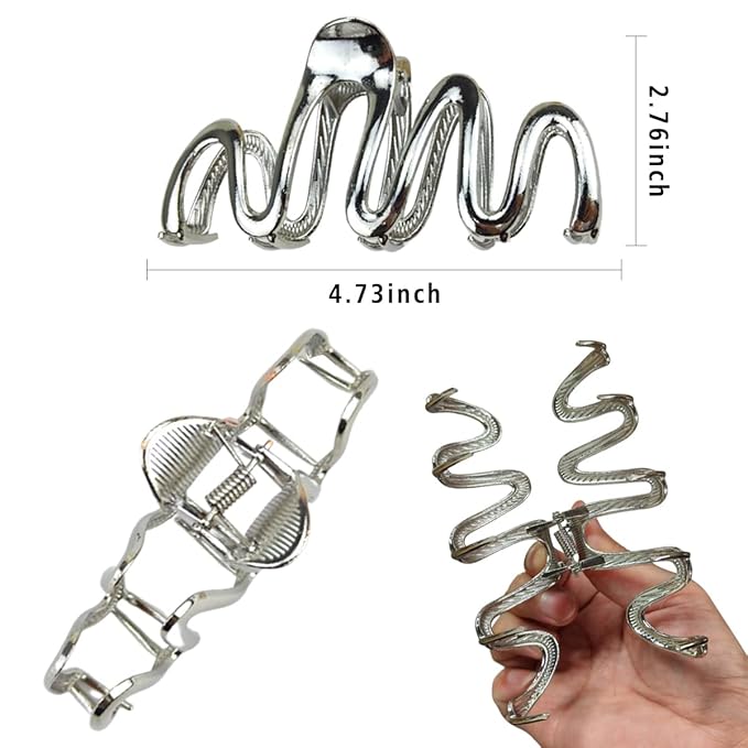 Metal Snake Shape Hair Claw Clips - Silver Line Creative Fashionable Hair Accessories for Women with Thick Hair