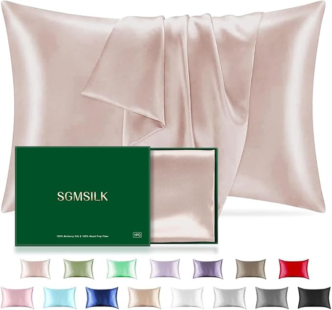 Mulberry Silk Pillowcase for Hair and Skin, SGMSILK 22 Momme Natural Silk Pillow Cases with Zipper, 6A Soft and Smooth Single Sided Pure Silk Pillow Cover (Coral Pink, Standard 20"x26")