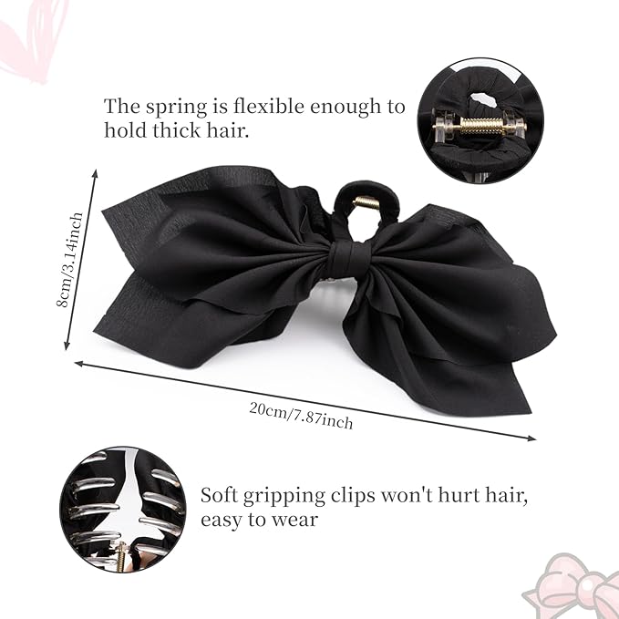 Bow Claw Clips Bow Hair Clips Black White 2PCS Big Hair Bows for Women Butterfly Styling Large Hair Clips for Thick Hair for Girls Hair Accessories for Teen
