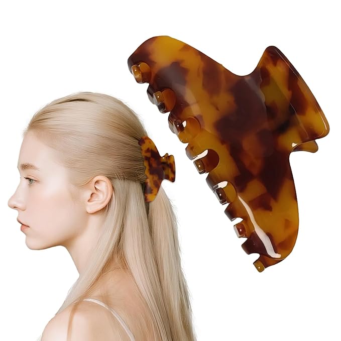 French Hair Claw Clips for Women Grils,4 Inch Strong Hold No Slip Grip Accessories Acetate Material,Not Easily Damaged,Thick or Thin Hair (Amber)