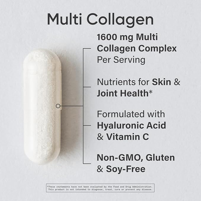 Sports Research® Multi Collagen Pills for Women & Men - Collagen Peptides (Type I, II, III, V, X) Enhanced with Hyaluronic Acid & Vitamin C - Gluten Free ­· Non-GMO - 90 Capsules