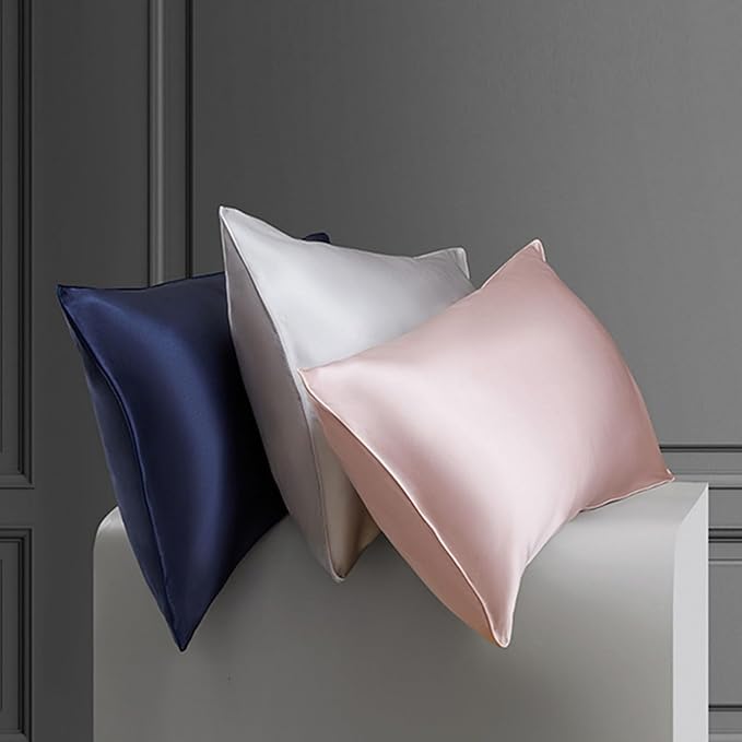 Navy Blue Silk Pillow Cases with Zipper Standard Size, USA Made, Real 22 Momme Mulberry Silk Pillowcase for Sleeping Women, Cooling, Anti Acne (Navy Blue, Standard)