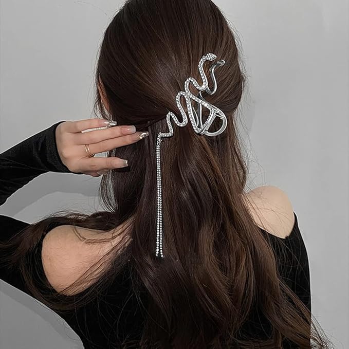 Hair Jaw Claw Clips Fish Bone Shape Large Metal Gold Fashion Nonslip Hairpin Catch Clip Accessories for Thick/Thin Hair HairStyling (Sliver Snake)