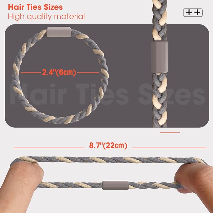 EasYoung 10pcs Braided Elastic Buns Hair Coils for Curly/Long Thick Dense Hair - No Crease, Suitable for Men & Women