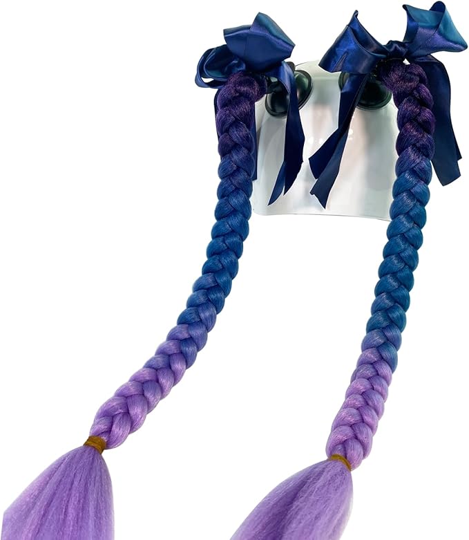 2PCS Helmet Pigtail Motorcycle Helmet Ponytail Bicycle Helmet Braids Hair Tails Used for Any Helmets/Suction Cup Reusable Design 2PCS(Helmet Not Included) (Black-Blue-Purple)