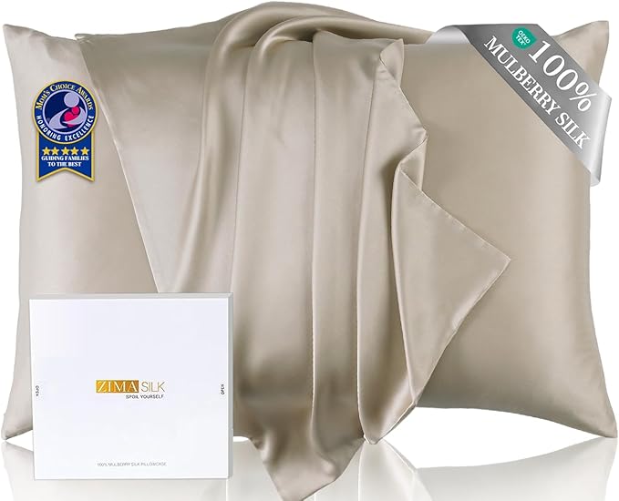 ZIMASILK Upgraded 100% 6A Grade Pure Mulberry Silk Pillowcase for Hair and Skin Silk Pillow Cases with Reinforced Hidden Zipper, More Soft & Durable, Gift Box (King 20"x36" Taupe)