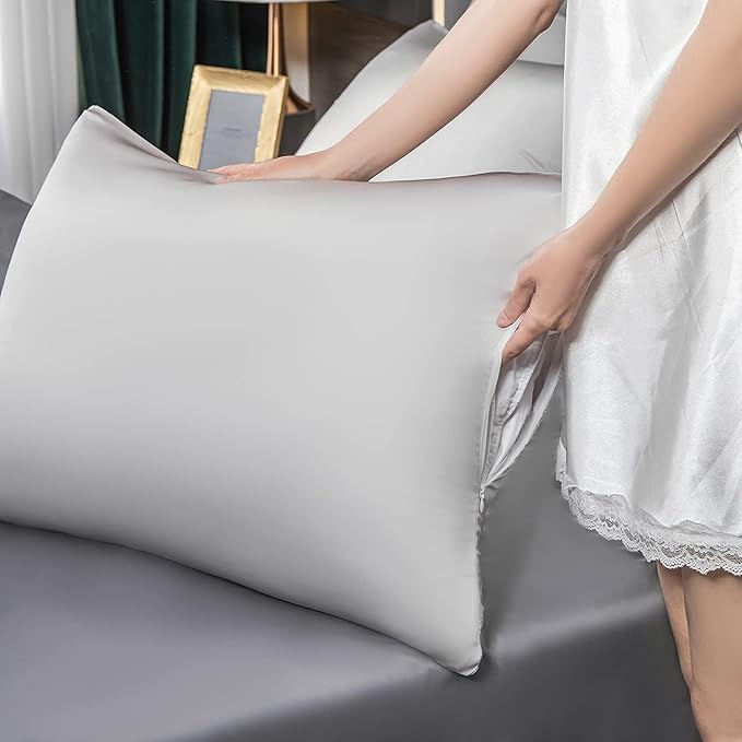 Mulberry Silk Pillowcase for Hair and Skin,Cooling Silk Pillow Case with Hidden Zipper,Allergen Proof Dual Sides Soft Breathable Smooth Silk Pillow Cover for Women (Light Gray, Toddler)