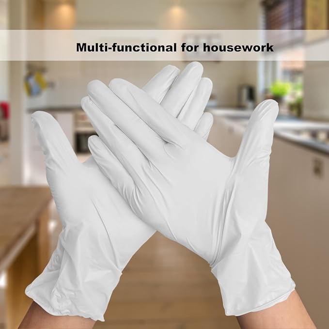 Disposable Gloves Large, Nitrile and Vinyl Blend Material Gloves, Latex Free 4 Mil 200 Pc Food Grade Glove for Cleaning, Food Prep,Hair Dye,Tattoo, White