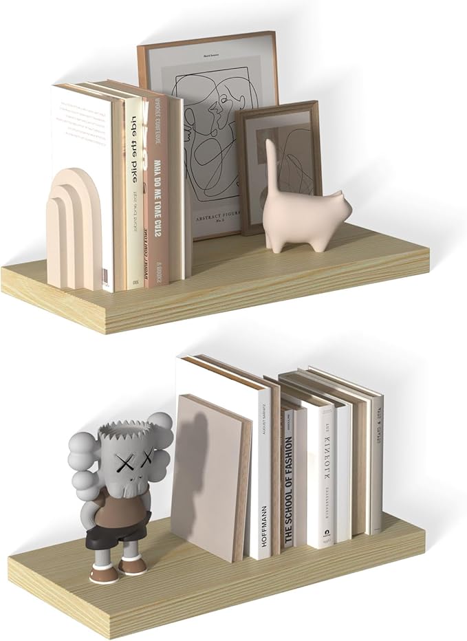 12 Inch Deep Floating Shelves for Wall 2 Pack Floating Shelves Large Storage Space Wall Mount Shelf for Living Room Kitchen Bathroom 24" W x 12" D x 1.2" H Oak