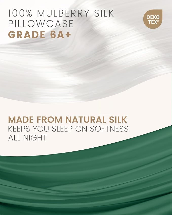THXSILK Set of 2 100% Pure Mulberry Silk Pillowcase for Hair and Skin, 6A+ Grade Mulberry Silk Pillow Case Queen Size 20"x30", Real Silk Pillowcase with Zipper (Emerald Green)