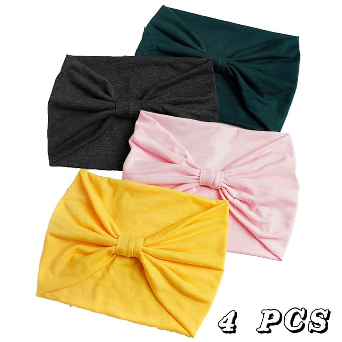 Wide Headbands Stretch Turban Knotted Hairbands Elastic Yoga Workout Sweatband Running Sport Head Scarf Large African Head Wraps for Women 4 Pcs (Set D)