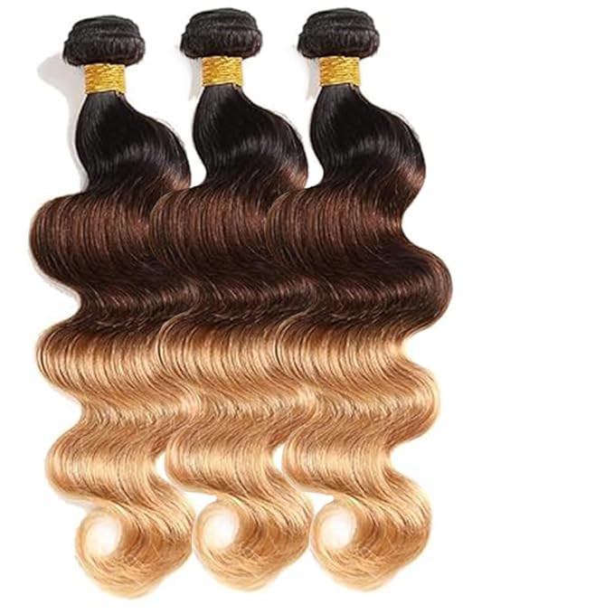 30 32 34 Inch Ombre Bundles Human Hair 4/27 Body Wave Bundles Niegmeag Virgin Soft and Silky Remy Hair Extensions Double Weft 3 Tone Honey Blonde and Brown Body Wave Bundle