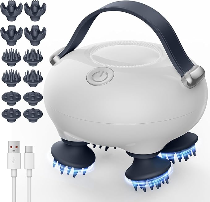 Scalp Massager, Head Massager Scalp, Tangle Resistant Design, 3 Massage Speed, Portable Head Massager, Hair Massagers with 12 Detachable Claws A Ideal Gift for Your Wife, Mom, Husband, Dad