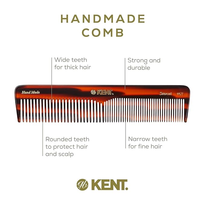 Kent 16T Tortoiseshell and Graphite, Fine and Wide Tooth for Daily Grooming, Handmade Styling Comb for All Hair Types, Wet and Dry Hair Detangling Comb, Saw Cut Hand Polished, Made in England