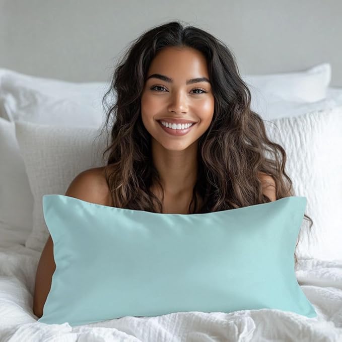Silky Smooth Satin Zipper Bed Pillowcases Cooling,Anti-Frizz,and Gental on Skin Pack of 2 (Aqua Green, Queen (20x30))