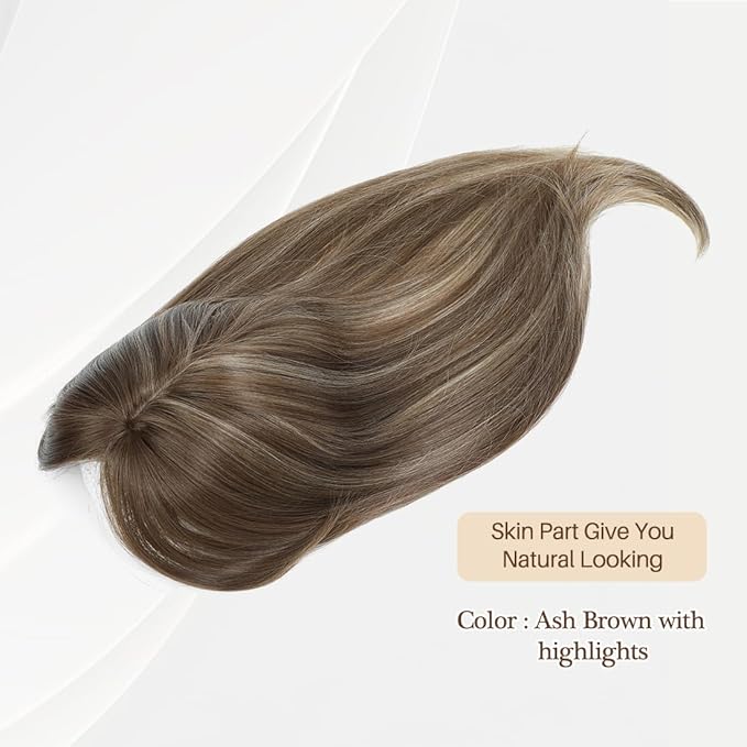 UDU Hair Toppers for Women with Thinning Hair - Synthetic Fiber Highlights, Ash Brown, Multi-layer Long Straight & Wavy Clip in Wiglets with Fringe Bangs