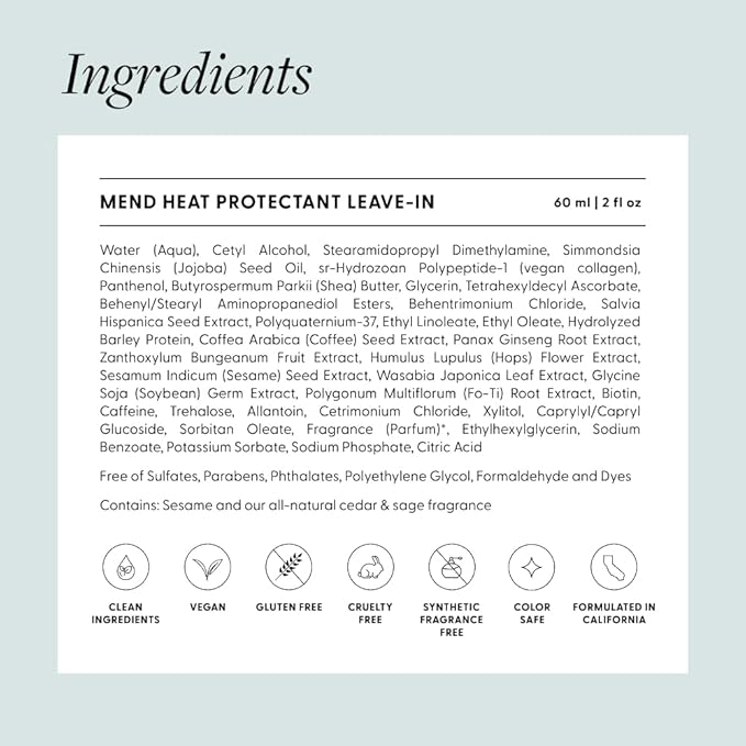 Arey Mend Heat Protectant Leave-In Conditioner | Detangles, Rehydrates, Strengthens and Protects Hair up to 450°F | Vegan, Cruelty-Free & Gluten-Free (2 Fl Oz)