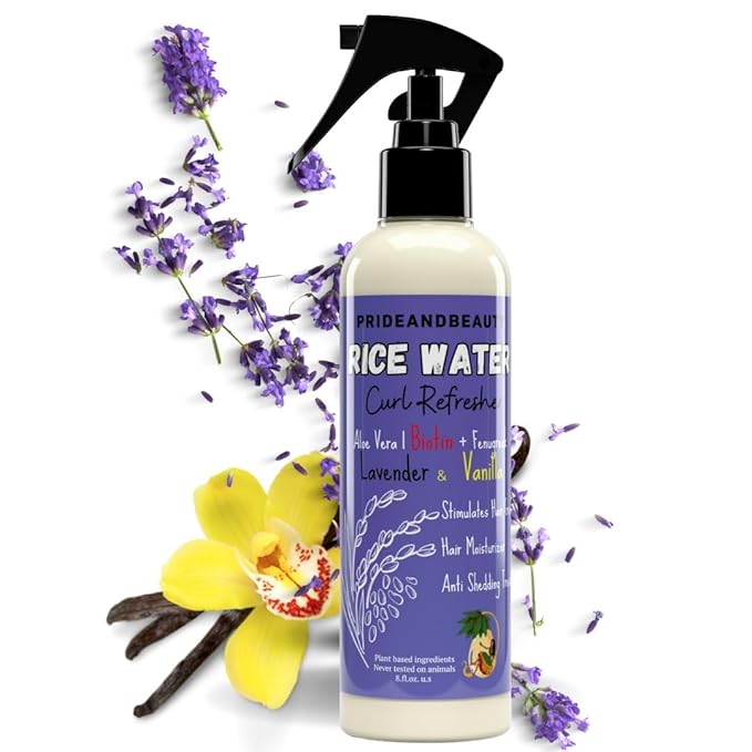 Rice Water Hair Growth Spray – 4oz Fermented Treatment with Biotin & Caffeine – Lavender Vanilla Hair & Scalp Mist for Men & Women – Vegan, Non-Greasy, Thicker Hair Support