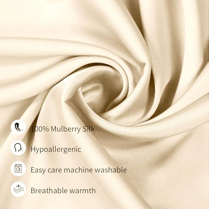 100% Mulberry Silk Pillowcases Set of 2 for Hair and Skin and Super Soft and Breathable King Size Nature Silk Pillowcases (King, Buff Beige)