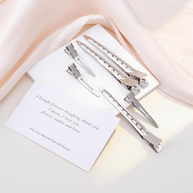 8 Pcs Hair Clips for Styling, Duck Bill Clips, Rustproof Metal Alligator Pin Curl Clips, Duck Billed Hair Clips, Hair Sectioning Clips, Duck Clips for Hair, Curls (Silver, 3.54, 1.77 inch)