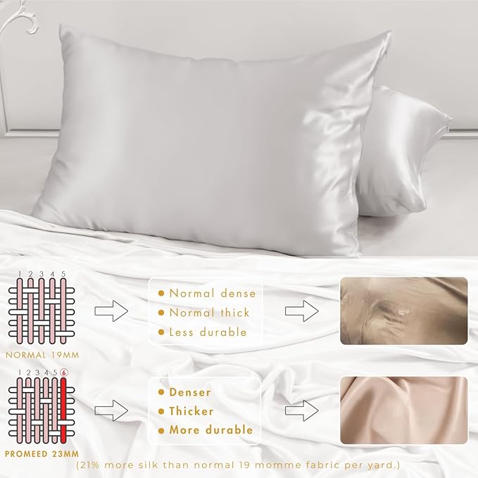 PROMEED Silk Pillowcase for Hair and Skin with Hidden Zipper, Both Sides 23 Momme Natural Real 100% Mulberry Silk Pillow Case, 1 Piece (Queen 20"x30", Light Grey)