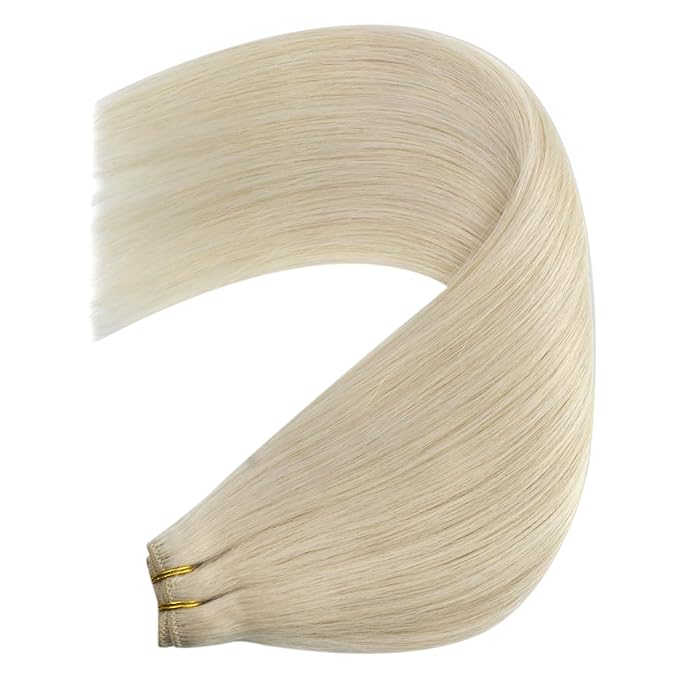 YoungSee 130G Sew in Hair Extensions Blonde Hair Wefts Platinum Blonde Human Hair Sew in Extensions Dyable One Piece Hair Extensions 24 inch