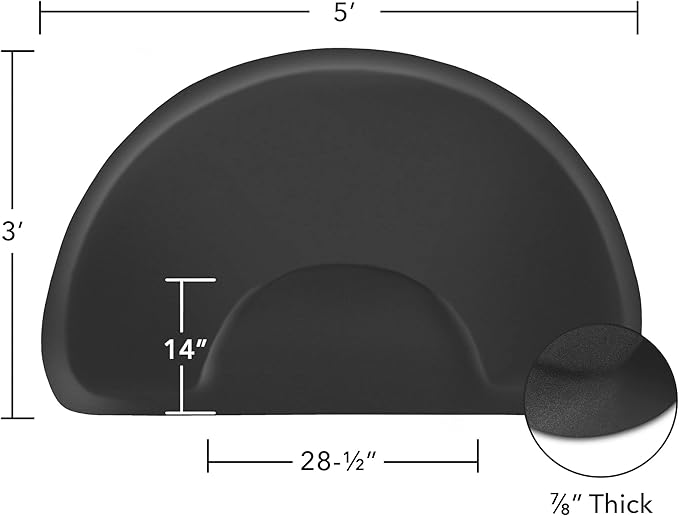Saloniture 3 ft. x 5 ft. Salon & Barber Shop Chair Anti-Fatigue Floor Mat - Black Semi Circle - 7/8 in. Thick