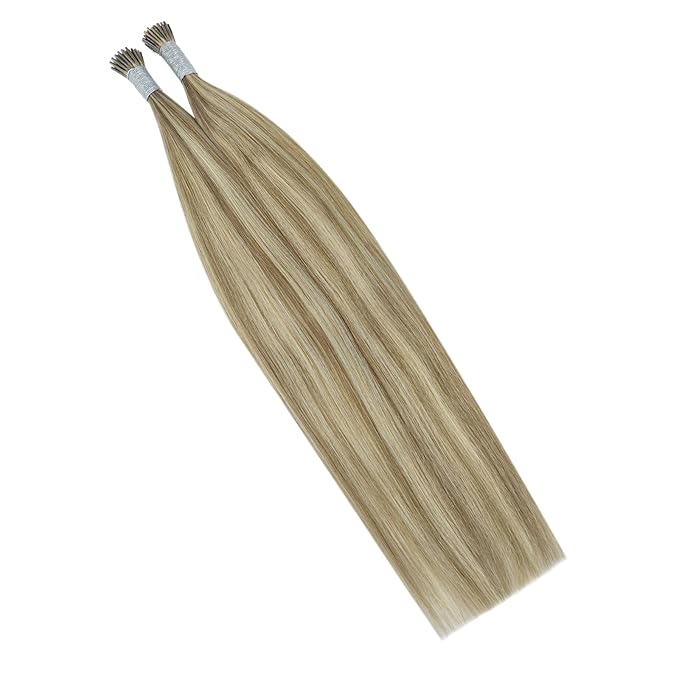 YoungSee Hair Extensions Itip Human Hair Brown Highlight I Tip Hair Extensions Light Brown and Blonde I Tips Hair Extension Real Human Hair 22In 50s 50g I-Tip Extension Natural