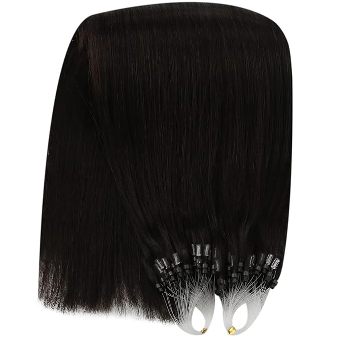 YoungSee Micro Link Hair Extensions Human Hair Dark Brown 14In Microbead Hair Extensions Darkest Brown Micro Loop Hair Extension Real Human Hair Microring Hair Extension 50s 50g Short Hair