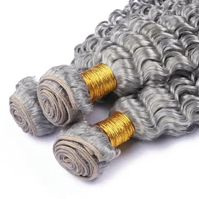 Grey Bundles Human Hair Silver Deep Wave Bundle Niegmeag Brazilian Virgin Remy Hair 3 Bundles 26 28 30 Inch Double Weft Soft And Silky Gray Deep Wave Bundle