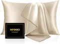 INFIIXSO Silk Pillow Cases 2 Pack Standard Size, Ultra Smooth & Soft Mulberry Silk Pillow Case for Hair and Skin, Breathable Cooling Silk Pillowcase with Hidden Zipper (Beige, 20x26 Inches)