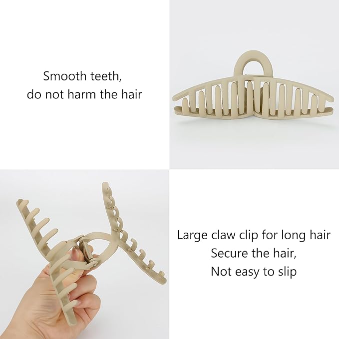 Big Hair Claw Clips Large Butterfly Hair Claws for Women 5.1" Oversize Matte Hair Clips for Long Thick/Thin Hair Accessories for Girl's 4 PCS (Black, khaki, Pink,Green)