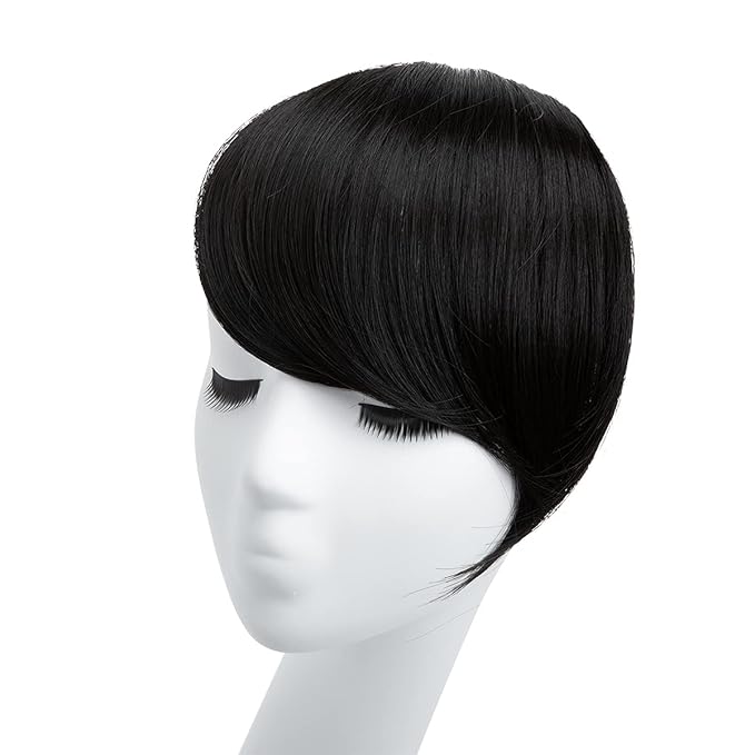 SARLA Side Hair Bangs Clip in Off Black One Piece Straight Synthetic Bangs Extension for Women