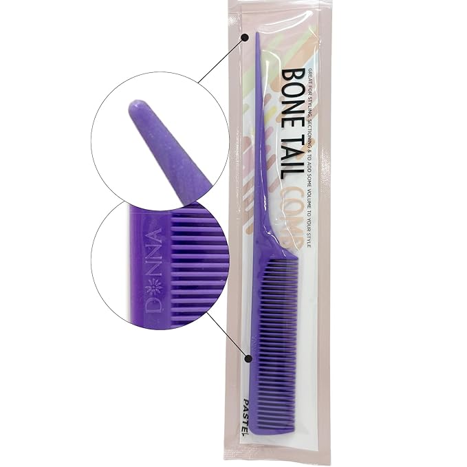 DONNA Bone Tail Comb – Assorted Color Pastel Styling Comb for Sectioning, Volume & Parting – Fine Tooth Hair Comb for Women, Men & Professionals (PURPLE)