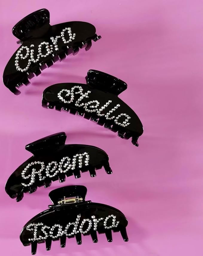 Personalized Hair Claw Clips with Rhinestones - Custom Cute Bridal Claw for Classy Occasions (Pearl White)