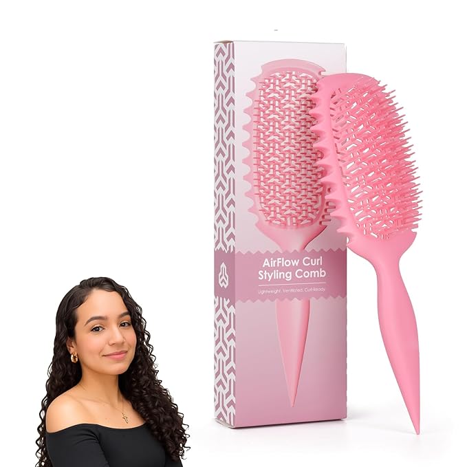 Curl Defining Brush, Vented Curly Hair Brush for Effortlessly Detangling Shaping and Styling, Candy Brush for Wet or Dry Hair Types for Women and Girl, Defining with Side Gear, Reduces Frizz (Pink)