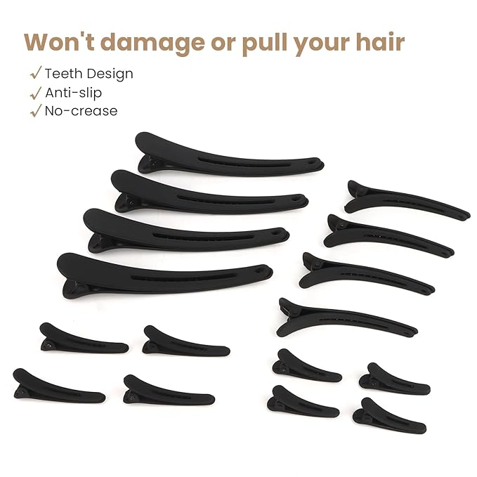 16 Pcs Black Hair Clips for Styling Sectioning, YISSION Matte Alligator Hair Clips Hair Barrettes No Crease Duck Billed Hair Clip, Hair Styling Accessories for Women Girls 4 Size