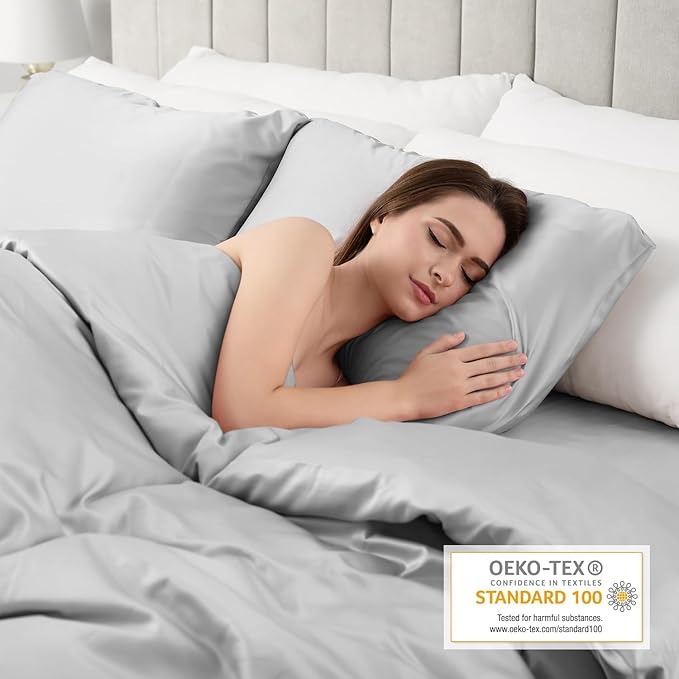 Lirex Satin Pillowcase for Hair and Skin, Super Soft and Cooling Similar to Silk, 2 Pack Standard Size 20"X 26" Pillow Cases with Envelope Closure, Gifts for Women Men, Light Gray