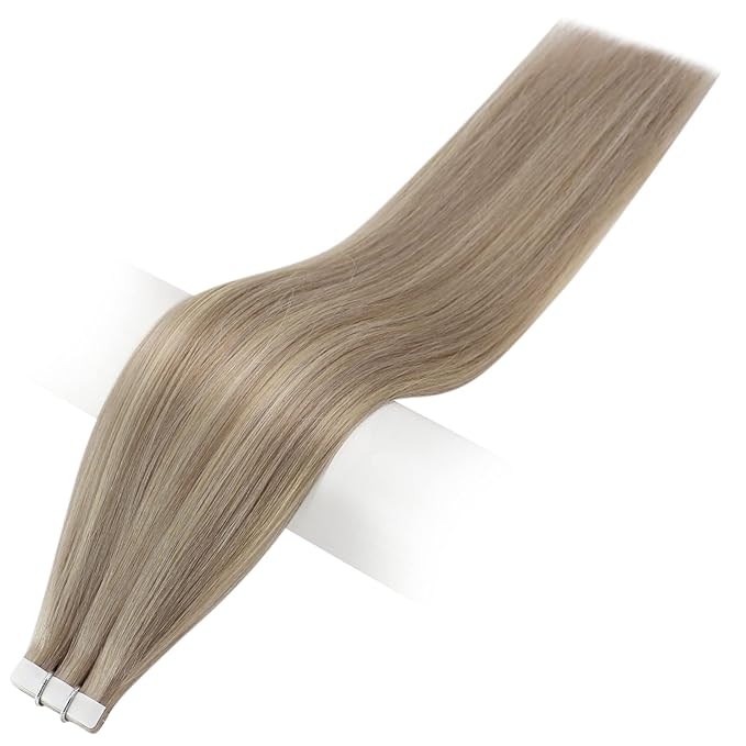 Full Shine Seamless Remy Hair Extensions Tape in Color 18/613 Ash Blonde Mix With Blonde Natural Hair 14Inch Tape in Real Human Hair Extensions Double Side Tape Extensions 20Pcs 50Grams Add Volume