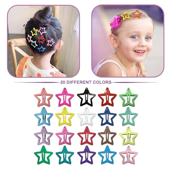 Hair Clips for Girls, CYBAUG 100-Pack Star Metal Hair Clips for Toddlers,Kids,Women, Cute Snap Hair Barrettes for Fine/Thick Hair Candy Color Hair Accessories