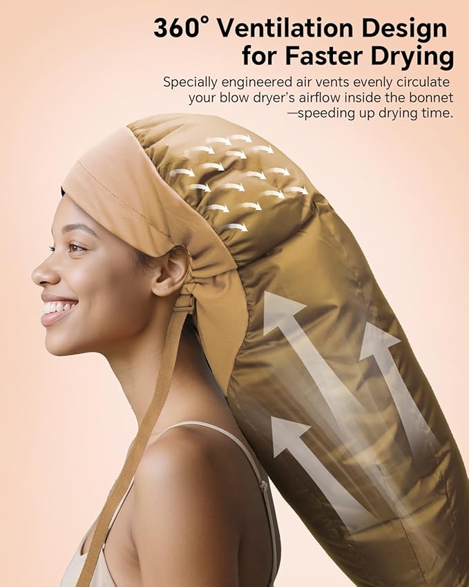 Hair Dryer Bonnet Attachment – 28.5" XL Hooded Dryer Cap for Faster Drying & Deep Conditioning, Extra-Large Space Fits Thick, Curly Hair & Styling Tools (Gold, Extra Large)
