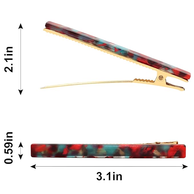 Cobahom 6Pcs Hair Clips,Hair Accessories for Women, Resin Duckbill Barrettes Fashion Chic Tortoise Shell Hair Clips for Women Girls and Hair Accessories(3 Red + 3 Bule)