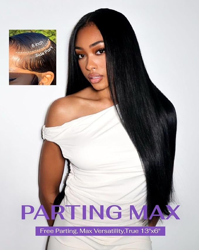 SKINLIKE Real HD Lace Wig 13x6 Full Frontal HD Lace Front Wigs Human Hair Pre Plucked Bleached Knots 180% Density 0.10mm Ultra-thin Invisible Lace Straight Human Hair Wigs For Women 28 Inch