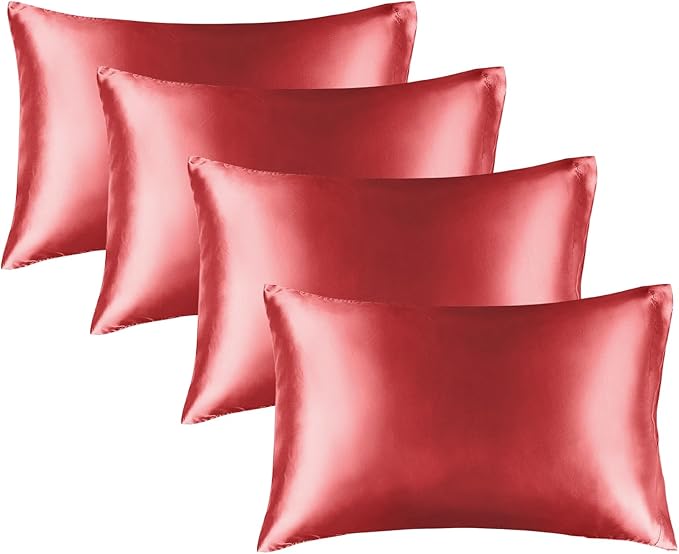 BEDELITE Satin Pillowcase for Hair and Skin, Super Soft Similar to Silk Pillow Cases 4 Pack with Envelope Closure, Cooling Pillowcases for Women Men (20"x40" King Size, Baked Apple)