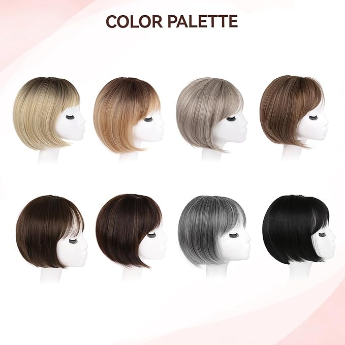 LEEONS Hair Toppers for Women with Bangs Short Bob Synthetic Pieces for Thinning Hair Side Part (Blonde Mixed Light Blonde and Dark Brown Root)