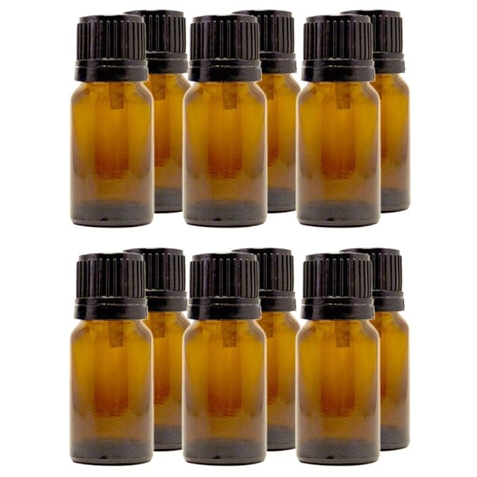 10 ml (1/3 fl oz) Amber Glass Bottle with Euro Dropper (12 Pack)