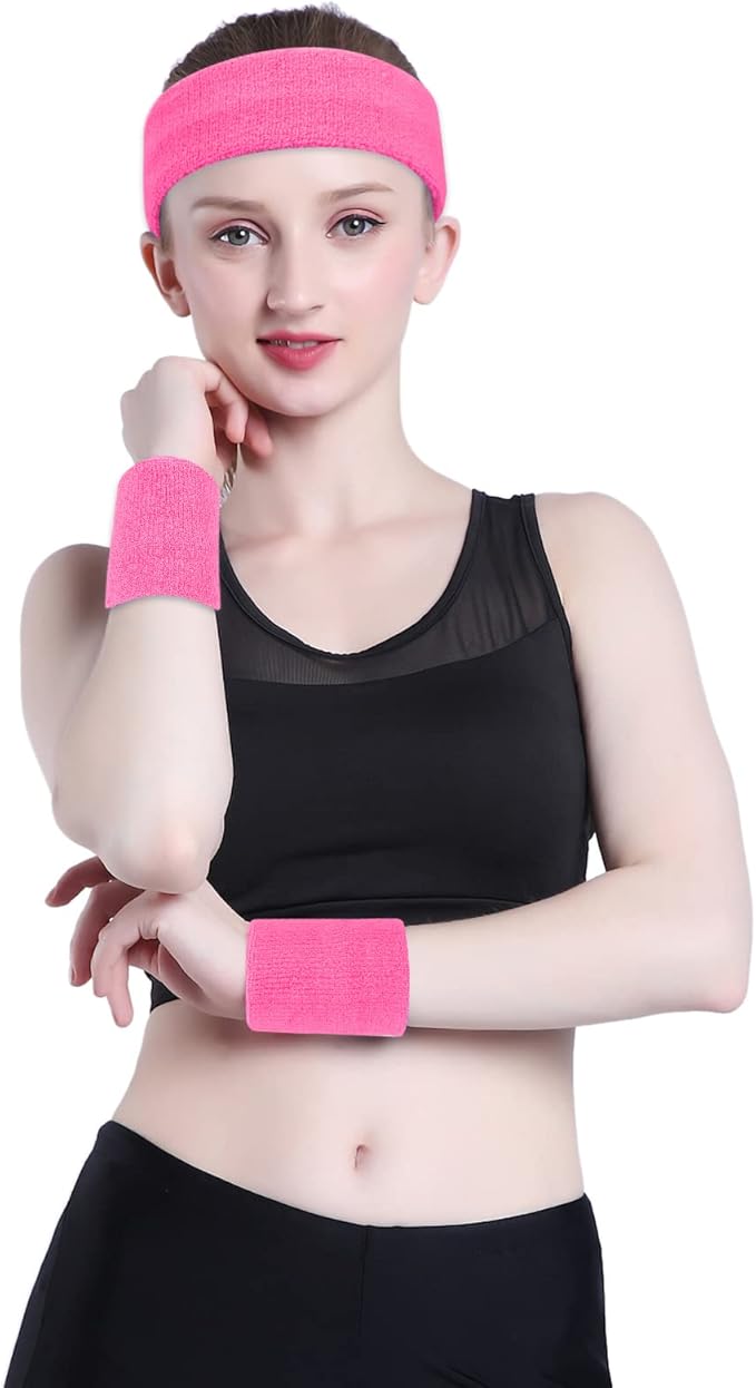 ONUPGO Sweatband Headbands for Men & Women -12PCS Sports Headbands Moisture Wicking Athletic Cotton Terry Cloth Headband for Tennis,Basketball,Football,Gym,Working Out