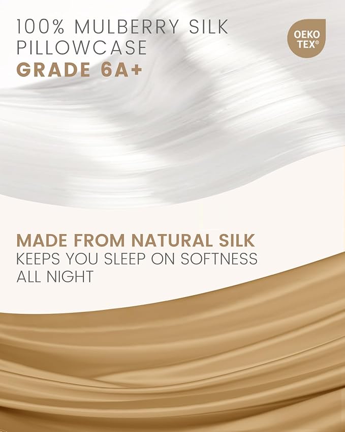THXSILK 100% Mulberry Silk Pillowcase for Hair and Skin Health, Natural Mulberry Silk Pillowcase with Hidden Zipper, Both Sides Grade 6A+ Silk, 1pc (Standard 20"x26", Metallic Gold)